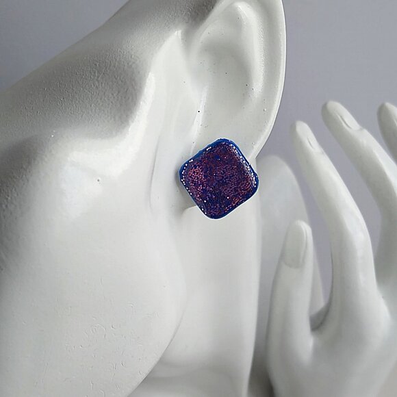 Handmade gloss pink polymer clay earrings. Boucles d'oreilles fait à la main - Picture 4 of 6